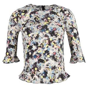 Erdem Quarter Sleeve Top in Floral Print Silk